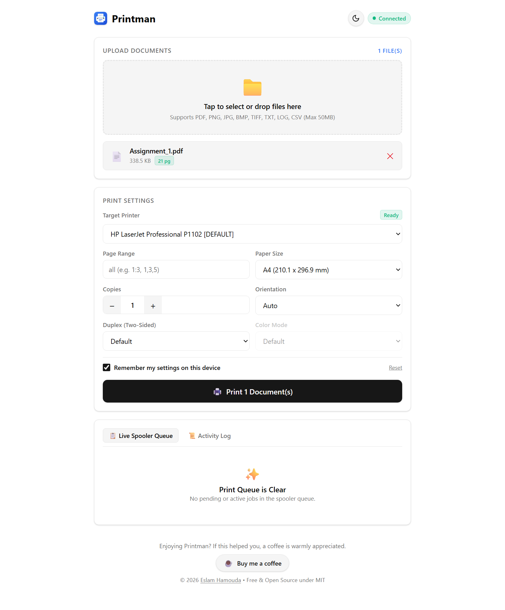 Printman Desktop Web (Light Theme)