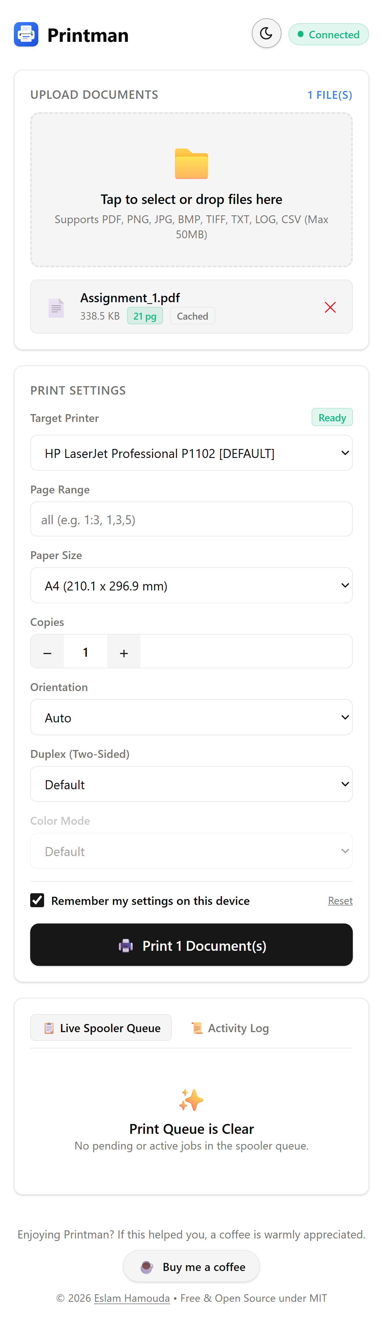 Printman Mobile Web (Light Theme)